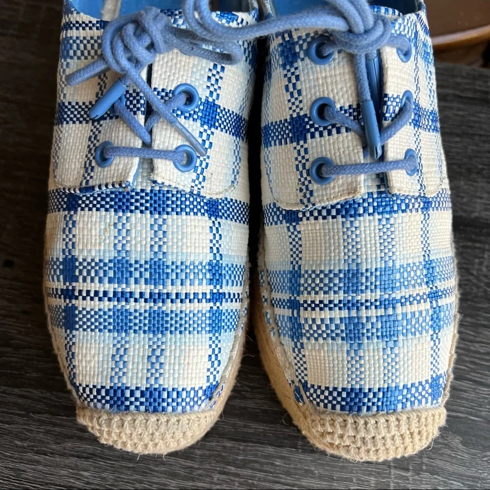 Tory Burch Florence Blue Plaid Platfrom Lace Up Espadrilles US6.5 Used Once!!